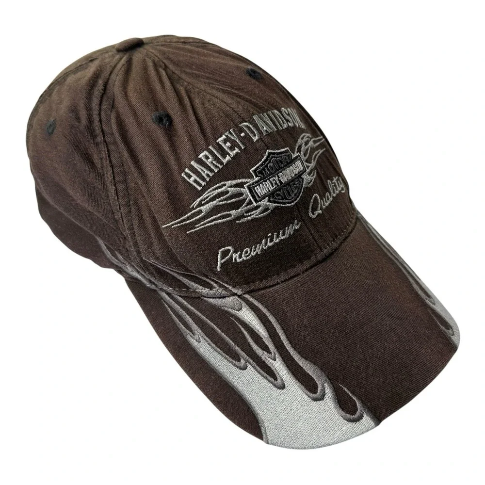 Harley Davidson Brown Flame Stretch Fit Hat Orlando Florida Embroidered